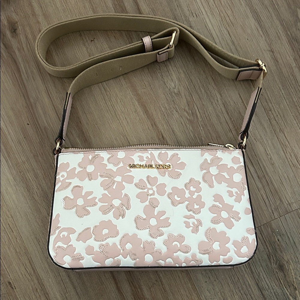 Michael Kors Blush and Cream Floral Crossbody Bag